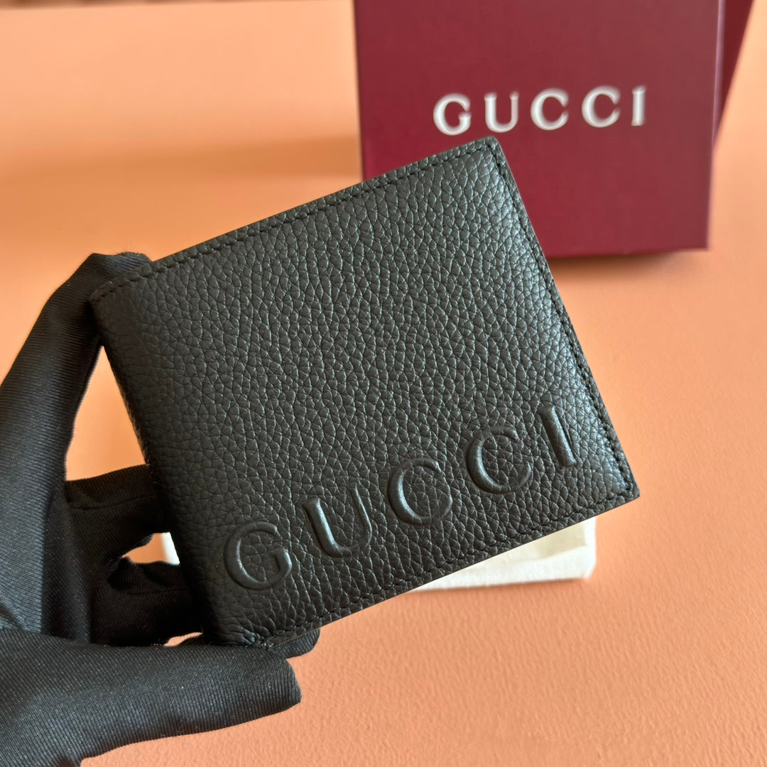 GG Bi-Fold Wallet With Logo Black Grain Cowhide