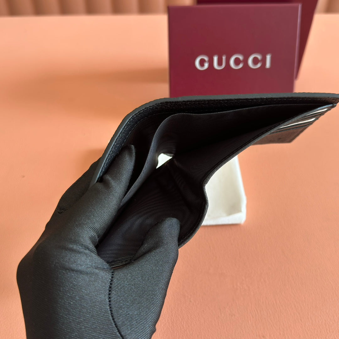 GG Bi-Fold Wallet With Logo Black Grain Cowhide
