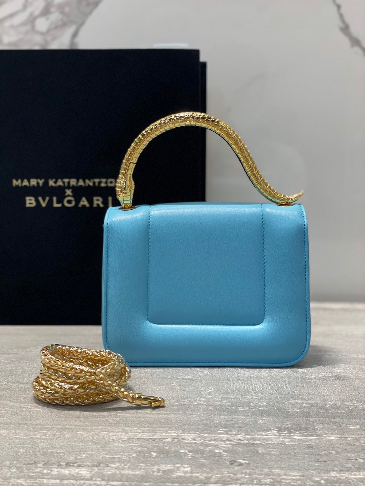 BVL Serpenti Mary Katrantzou Top Handle 19cm Sky Blue Lambskin GHW 188688