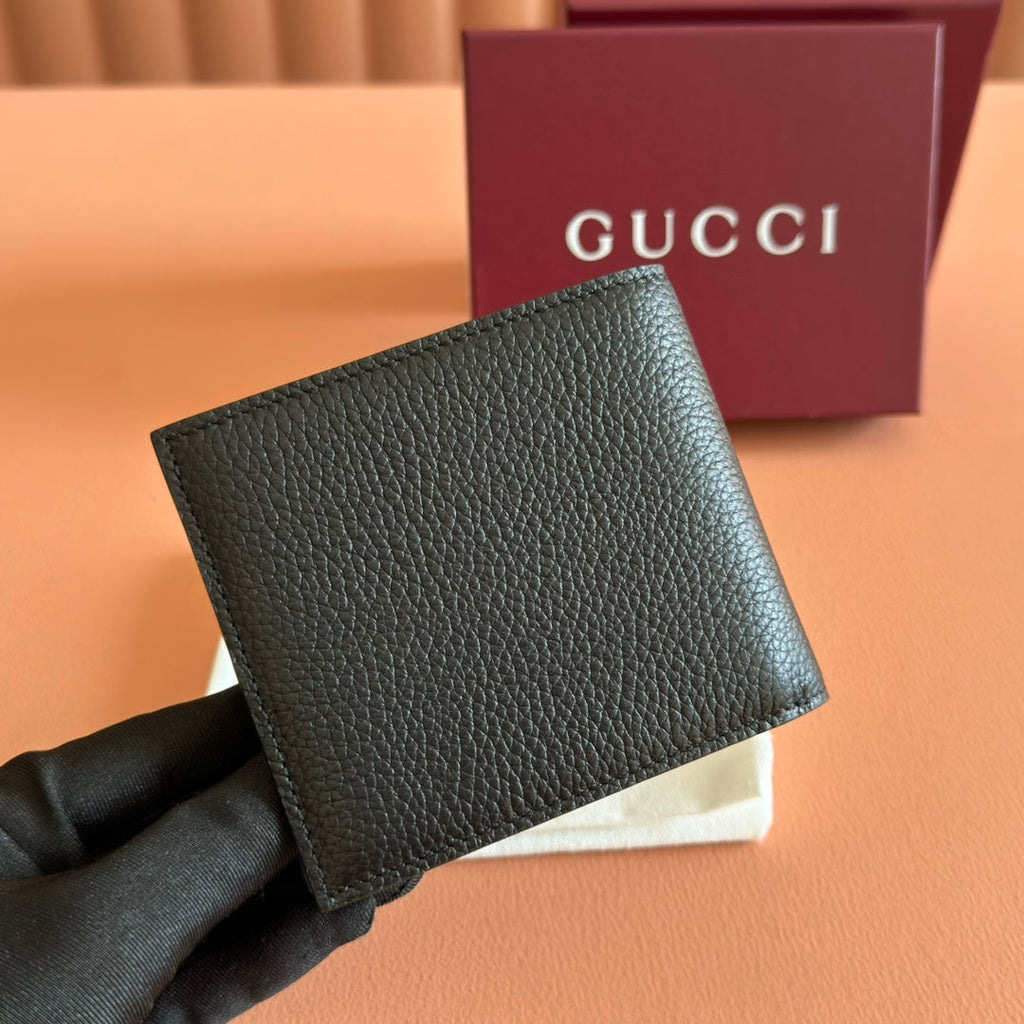 GG Bi-Fold Wallet With Logo Black Grain Cowhide