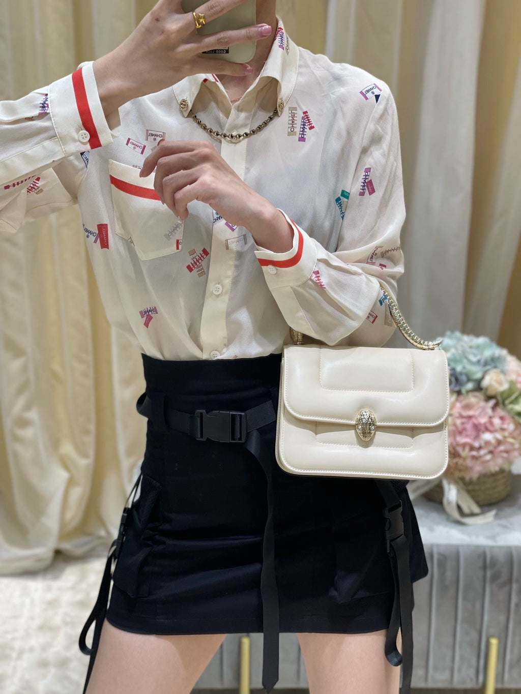 BVL Serpenti Mary Katrantzou Top Handle 19cm White Lambskin GHW 188674