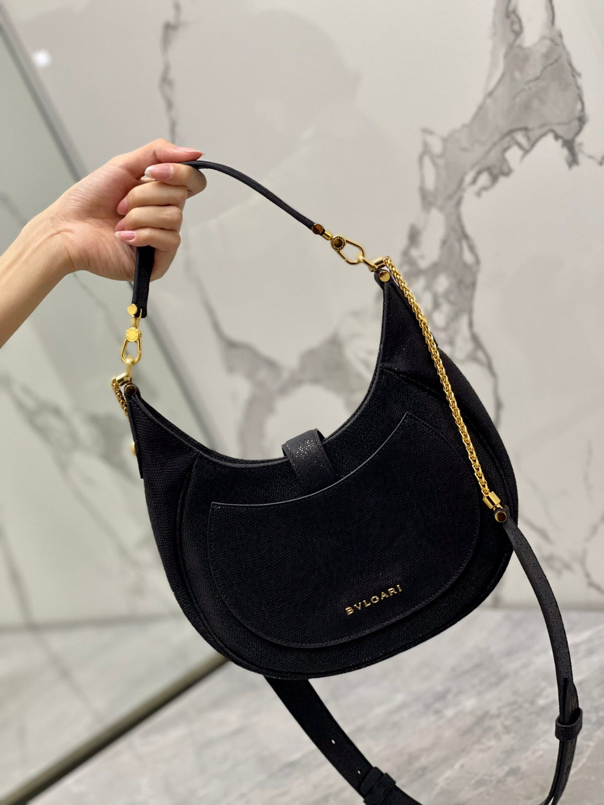 BVL Serpenti Ellipse Crossbody Bag 25cm Black Lambskin GHW 188344