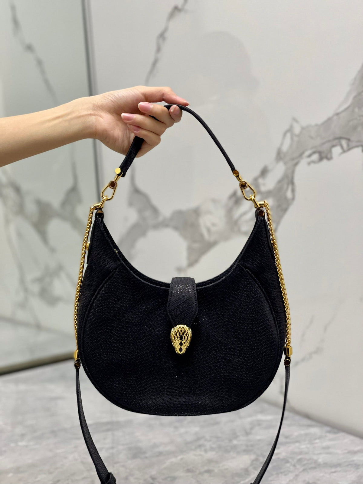 BVL Serpenti Ellipse Crossbody Bag 25cm Black Lambskin GHW 188344