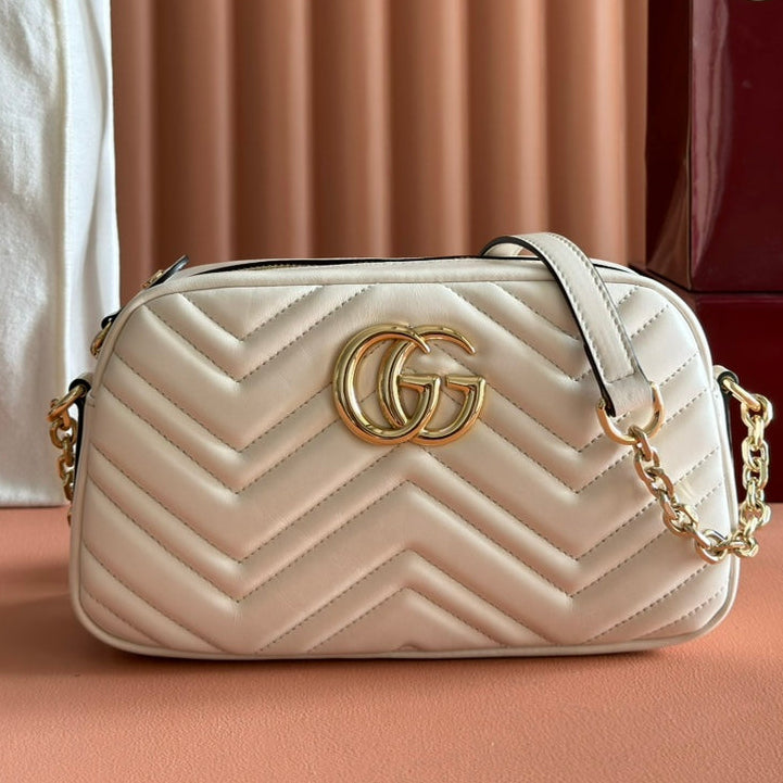 GG 2025 Marmont Bag 24cm White Gold Lambskin 273723