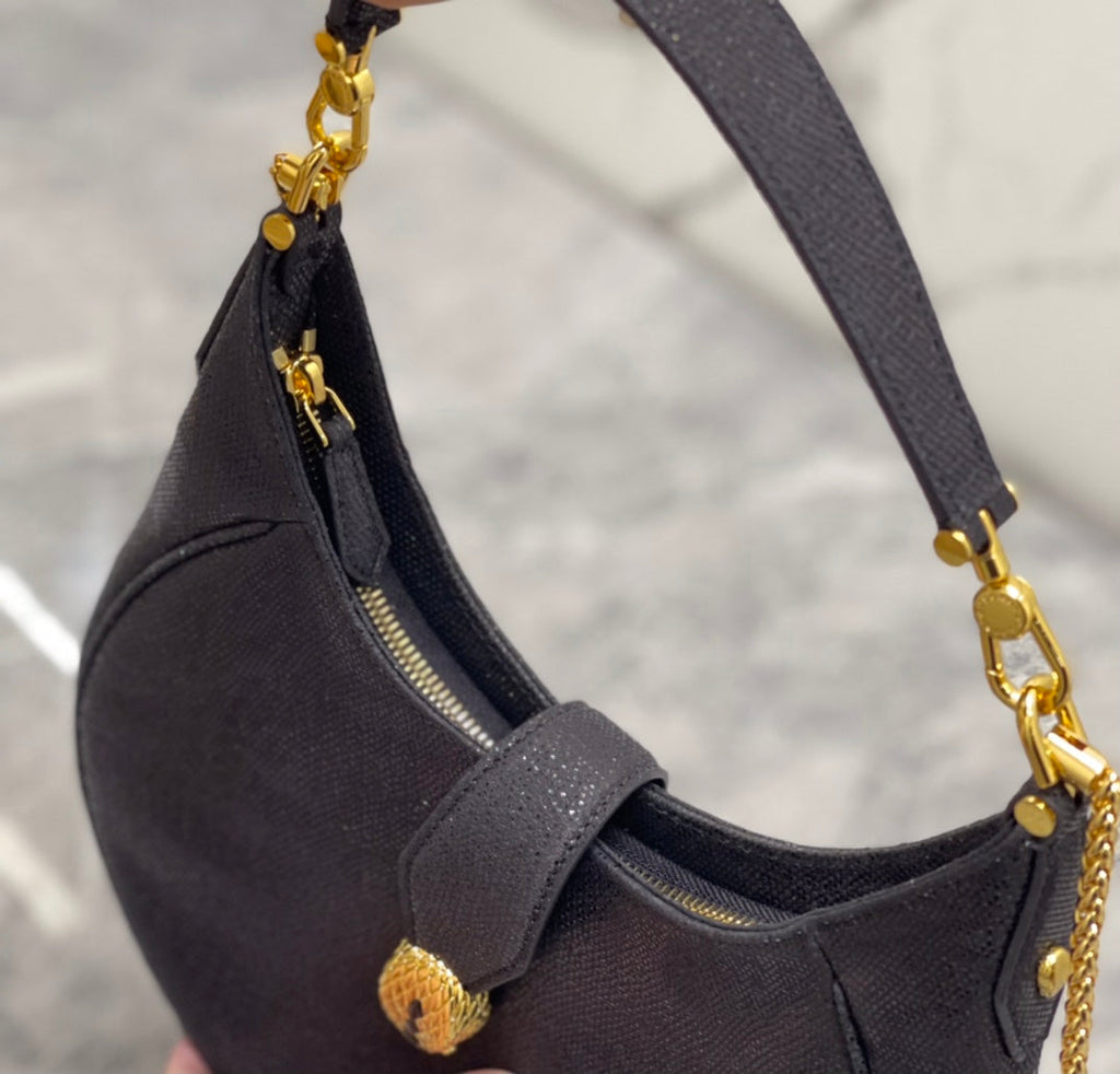 BVL Serpenti Ellipse Crossbody Bag 25cm Black Lambskin GHW 188344