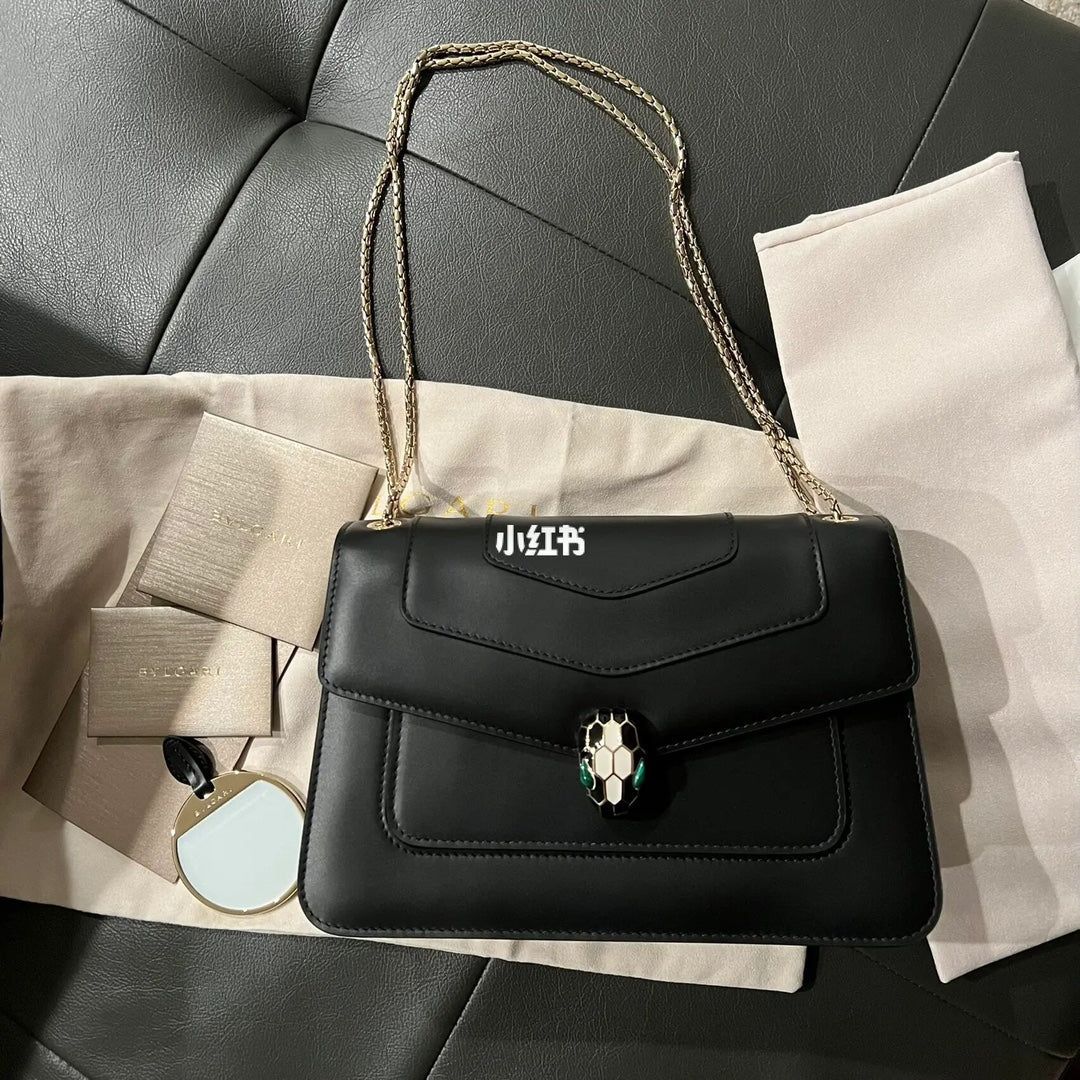 BVL Serpenti Forever Shoulder Bag 25cm Black Calfskin GHW 188655