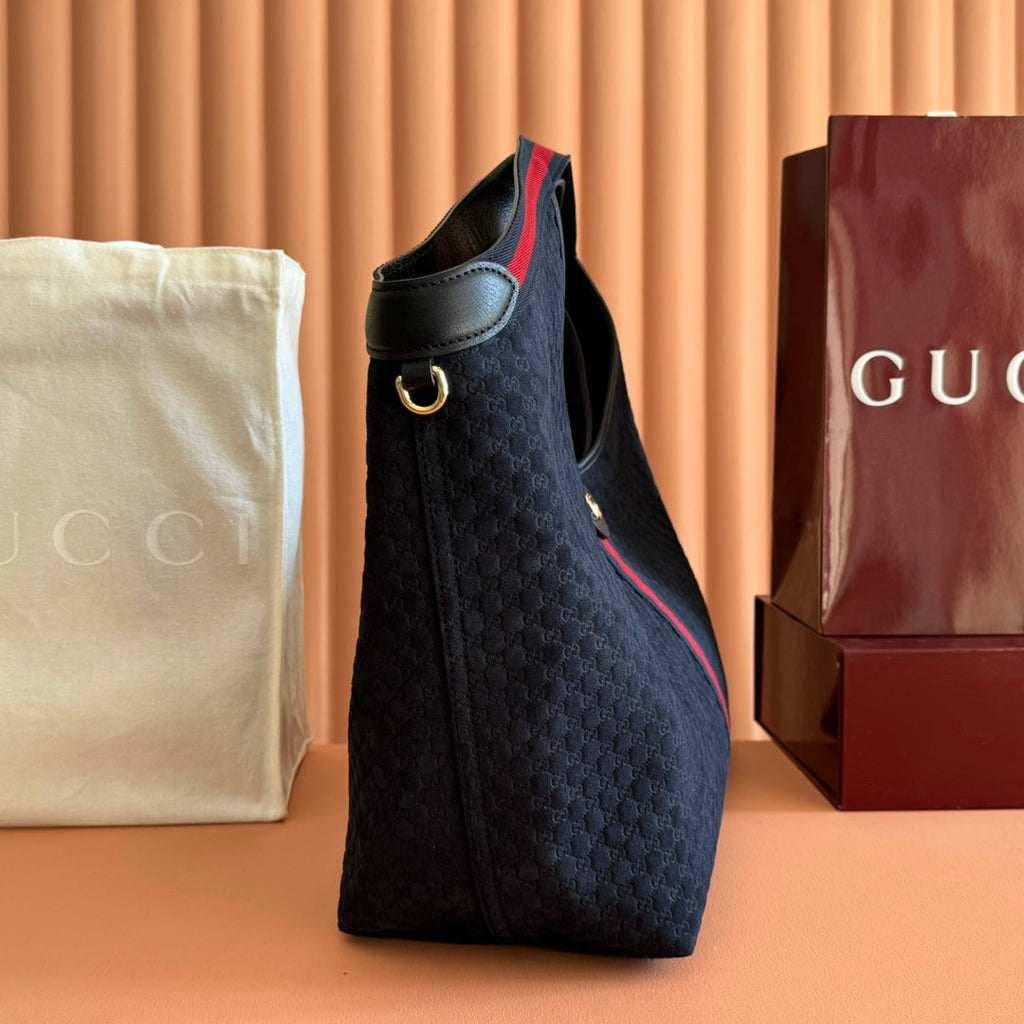 GG 2025 Giglio Large Tote Bag 60cm Dark Blue Red Suede Canvas 273276