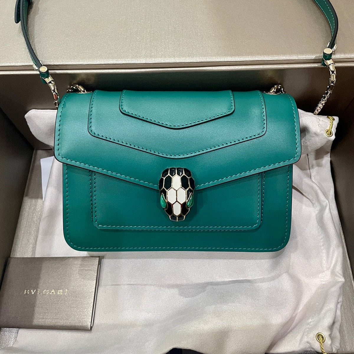 BVL Serpenti Forever Shoulder Bag 19cm Green Calfskin GHW 188643