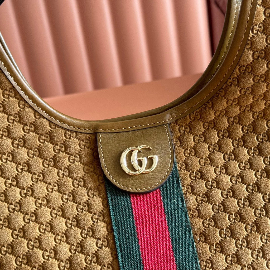 GG 2025 Giglio SmallTote Bag 25cm Brown Red Suede Canvas 273271