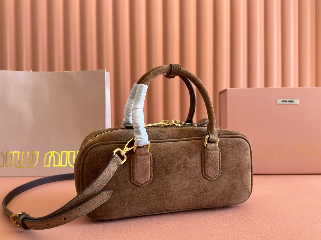 ARCADIE BAG 27 IN CEDAR BROWN SUEDE GOLD HARDWARE