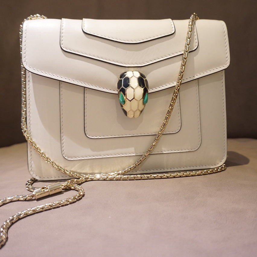 BVL Serpenti Forever Crossbody 20cm White Cafskin GHW 188634