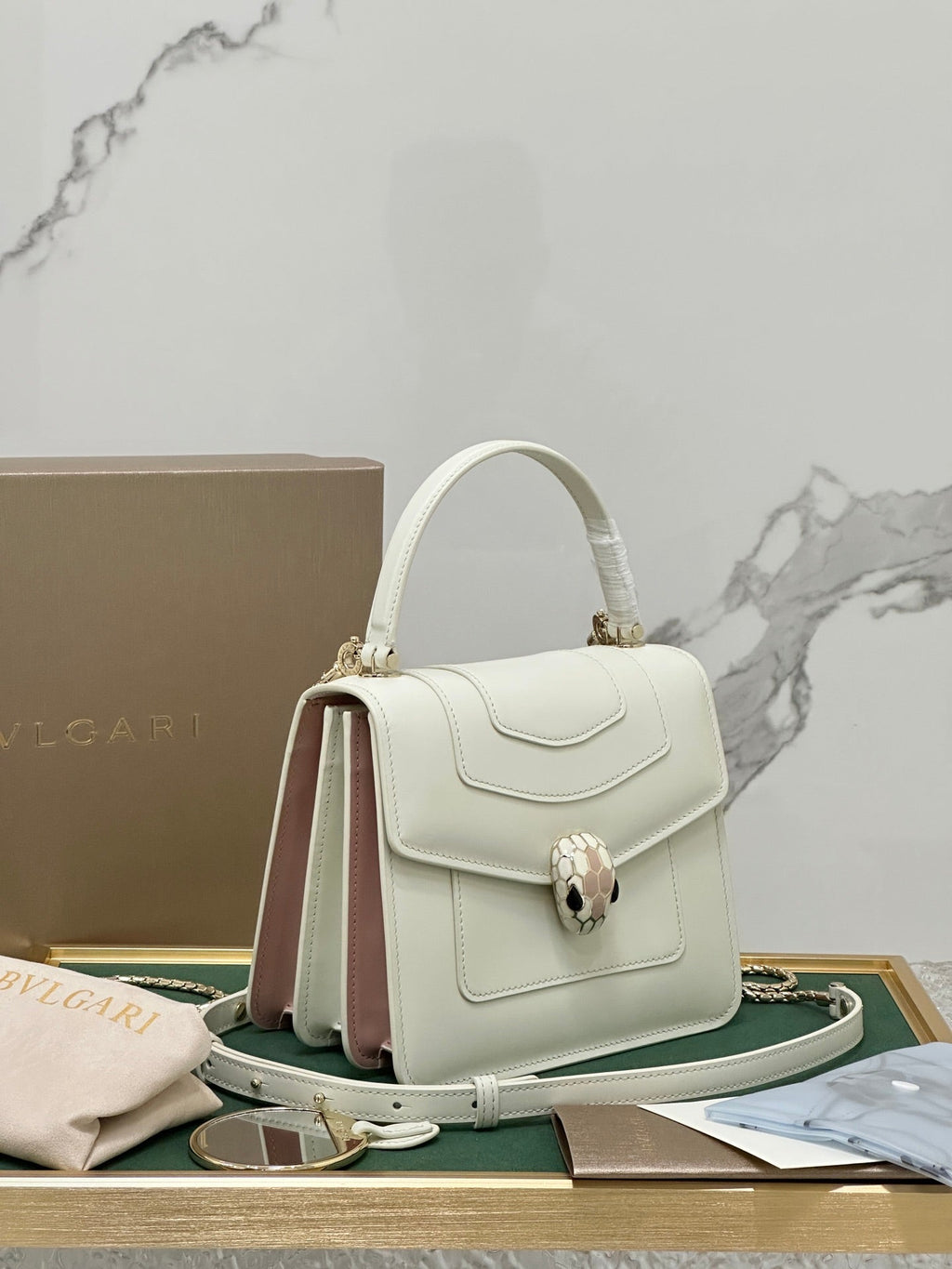 BVL Serpenti Forever Top Handle Bag 18cm White Calfskin GHW 188604