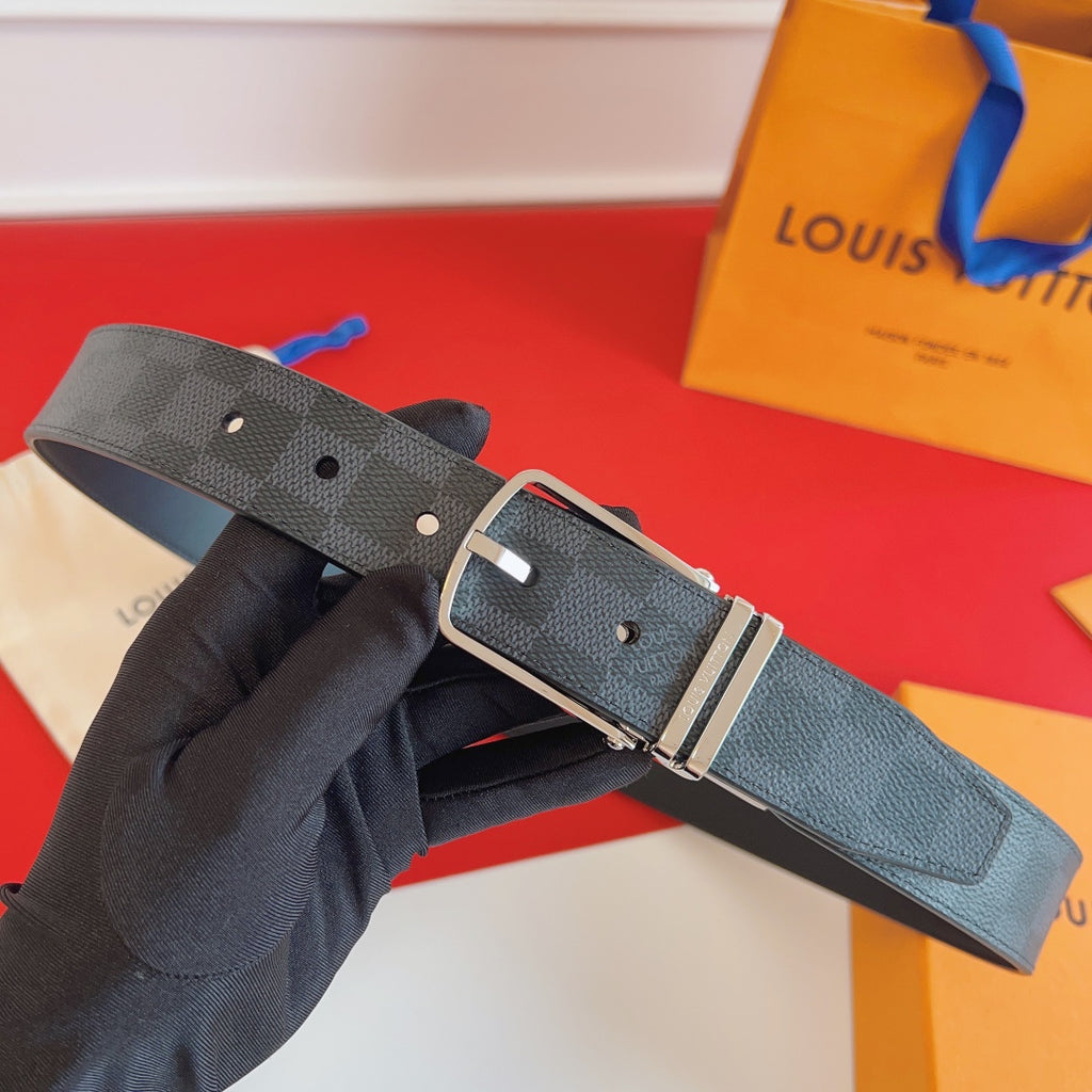 Louis Vuitton Reversible 35mm Belt with Silver Buckle in Damier Graphite Canvas