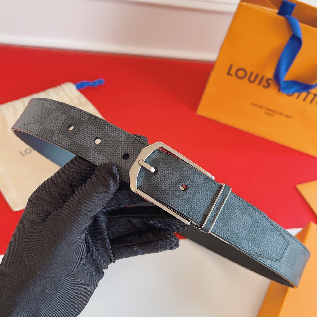 Louis Vuitton Reversible 35mm Belt with Silver Buckle in Damier Graphite Canvas