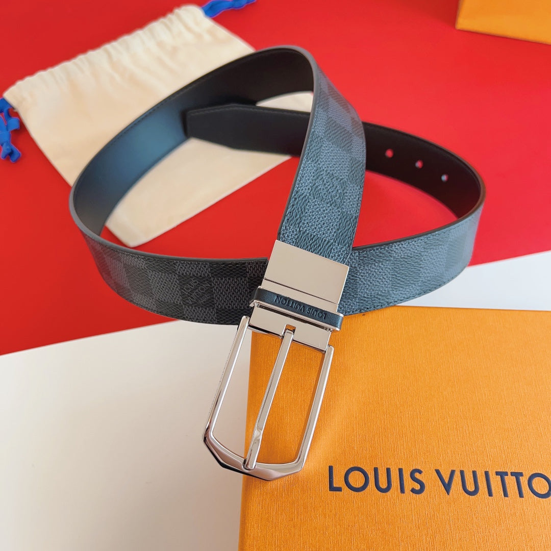 Louis Vuitton Reversible 35mm Belt with Silver Buckle in Damier Graphite Canvas
