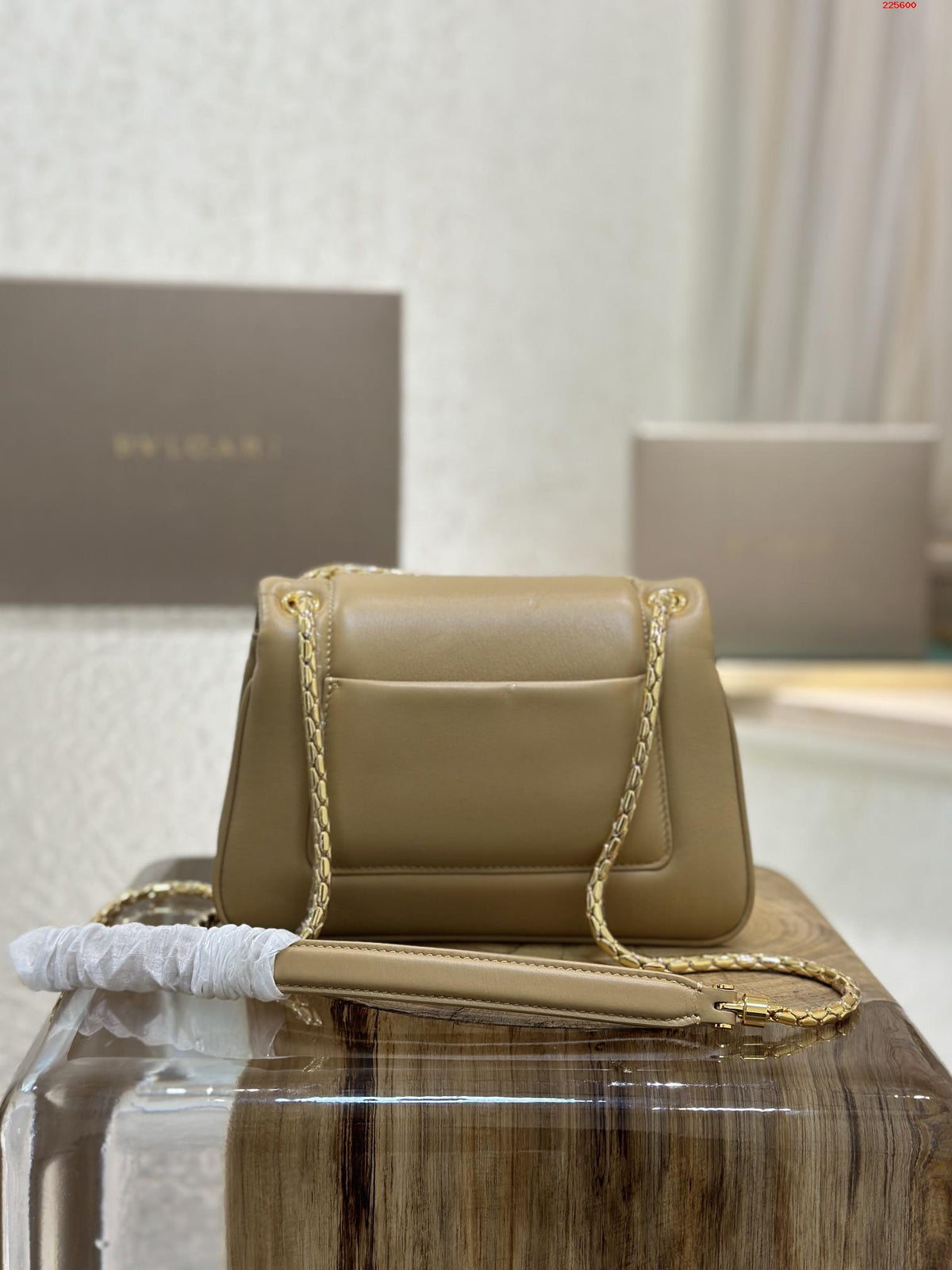 BVL Serpenti Reverse Shoulder Bag 22.5cm Beige Calfskin GHW 188584