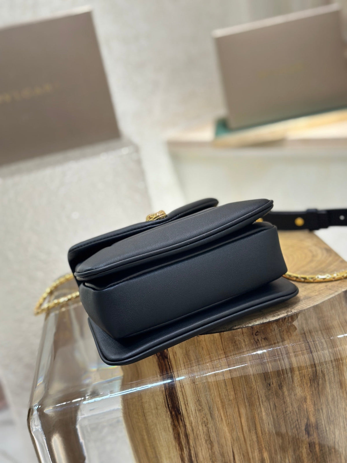 BVL Serpenti Reverse Top Handle 20cm Black Calfskin GHW 188564