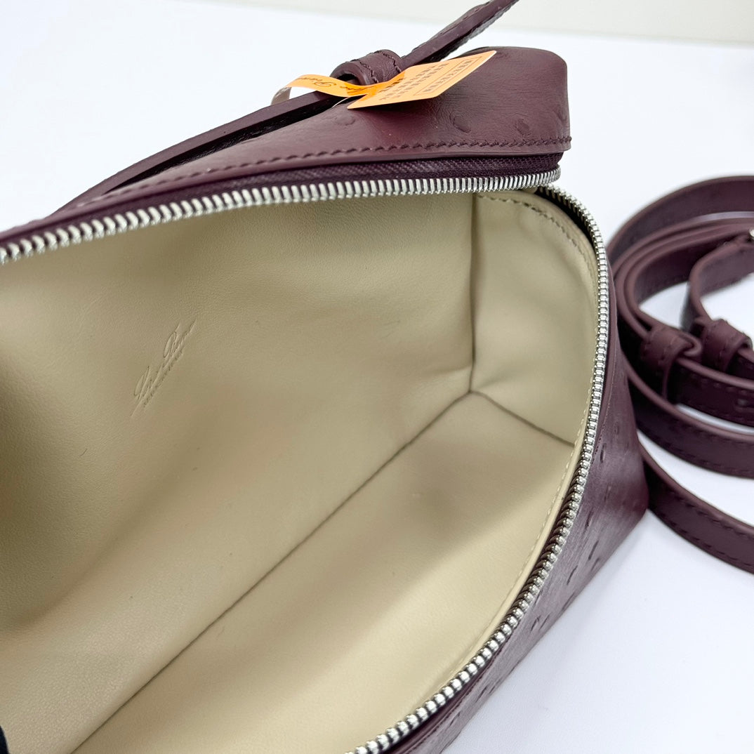 LP Extra Bag 19cm Ostrich Pattern Burgundy Calfskin Silver Hardware