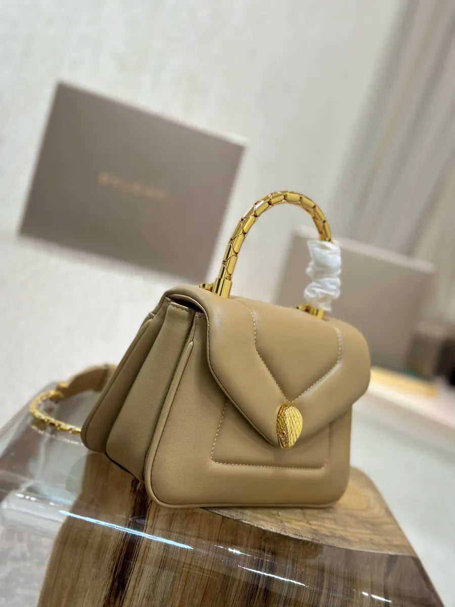 BVL Serpenti Reverse Top Handle 20cm Beige Calfskin GHW 188549