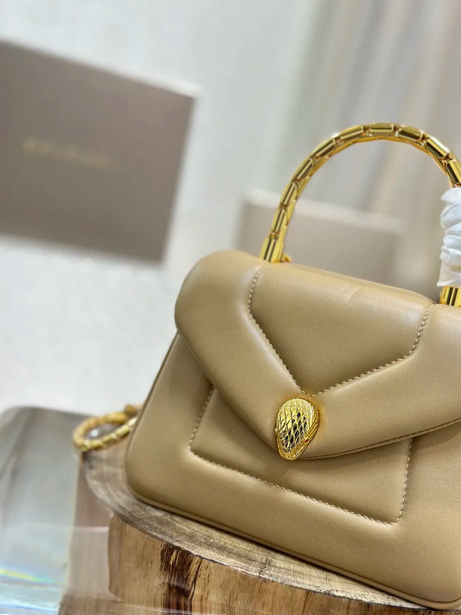 BVL Serpenti Reverse Top Handle 20cm Beige Calfskin GHW 188549