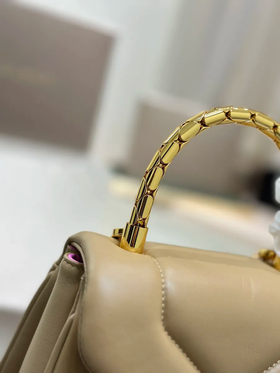 BVL Serpenti Reverse Top Handle 20cm Beige Calfskin GHW 188549
