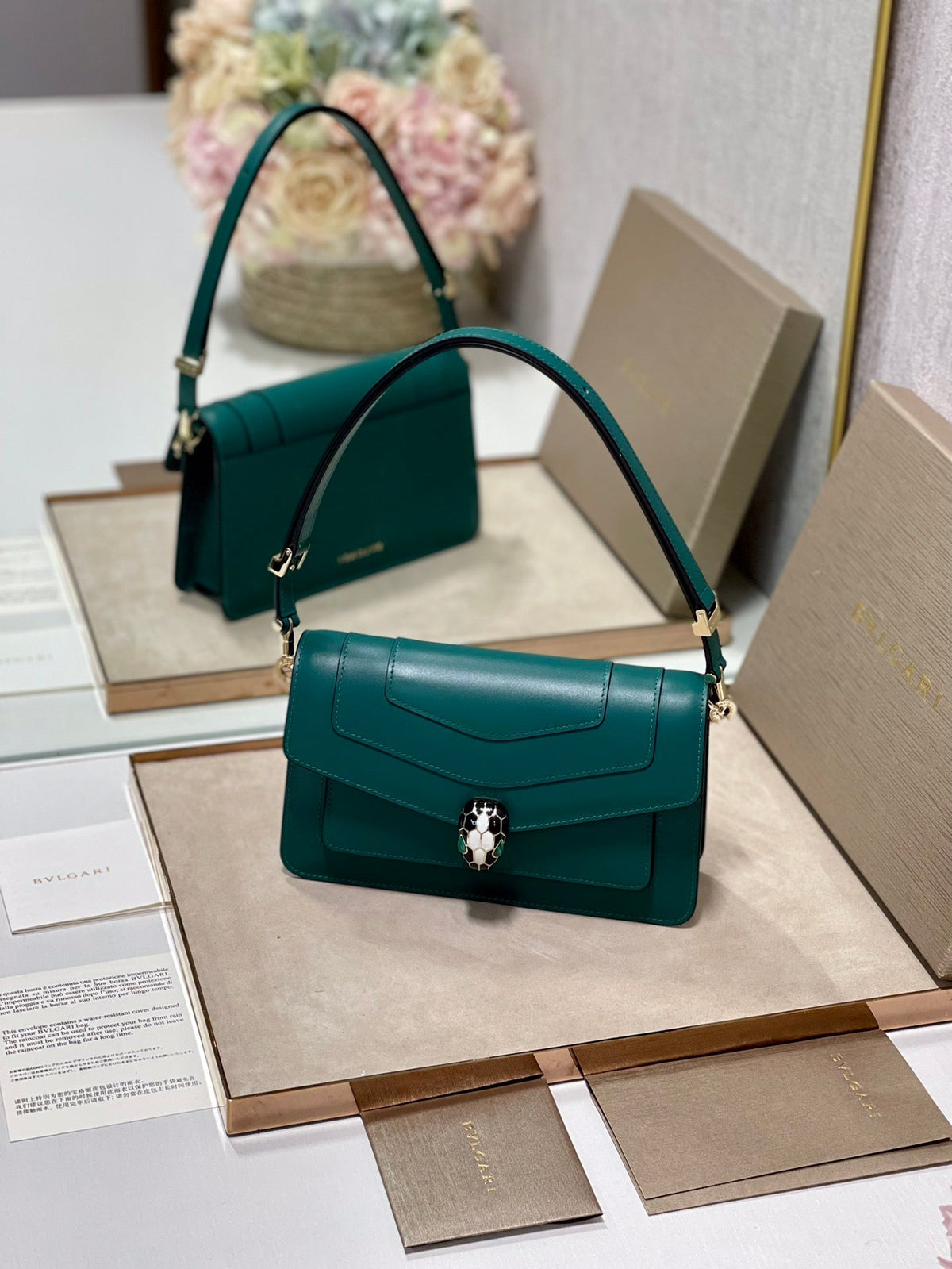 Serpenti Forever East-West Shoulder Bag 22cm Emerald Green Cafskin GHW 188466