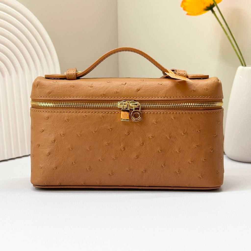 LP Extra Bag 19cm Ostrich Pattern Gold Calfskin Gold Hardware
