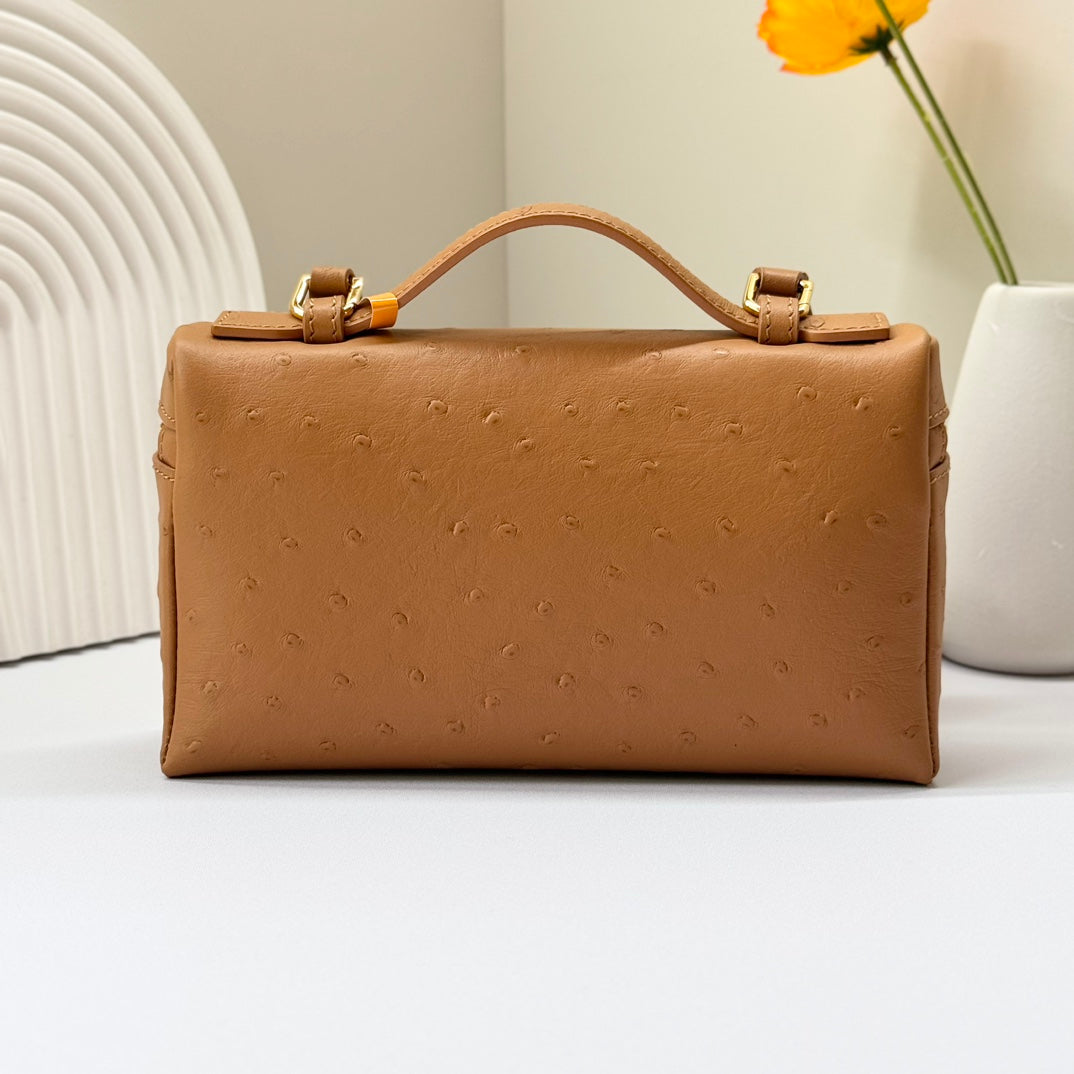 LP Extra Bag 19cm Ostrich Pattern Gold Calfskin Gold Hardware