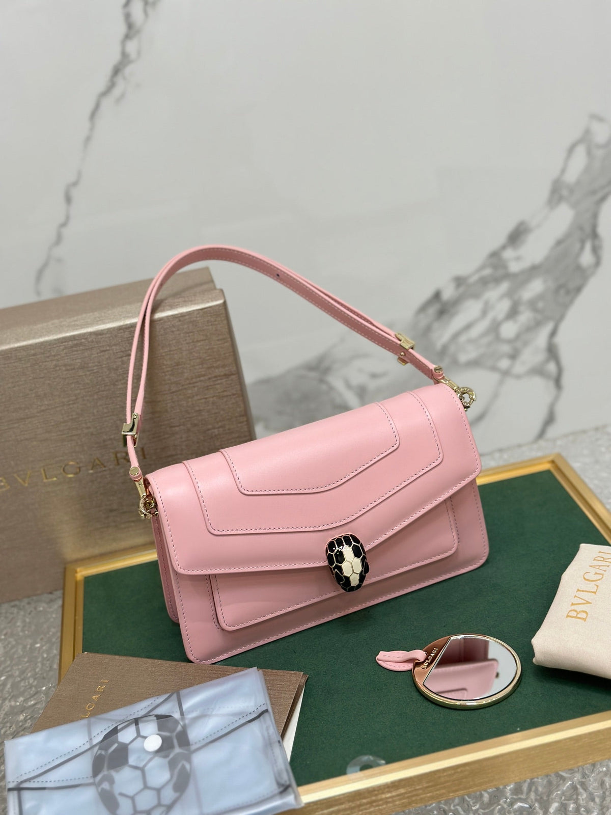Serpenti Forever East-West Shoulder Bag 22cm Light Pink Cafskin GHW 188494