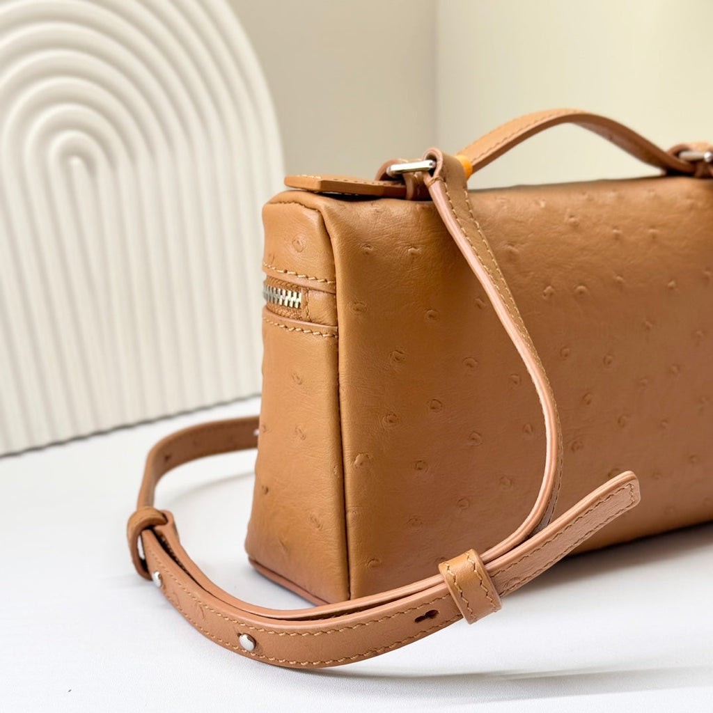 LP Extra Bag 19cm Ostrich Pattern Gold Calfskin Silver Hardware