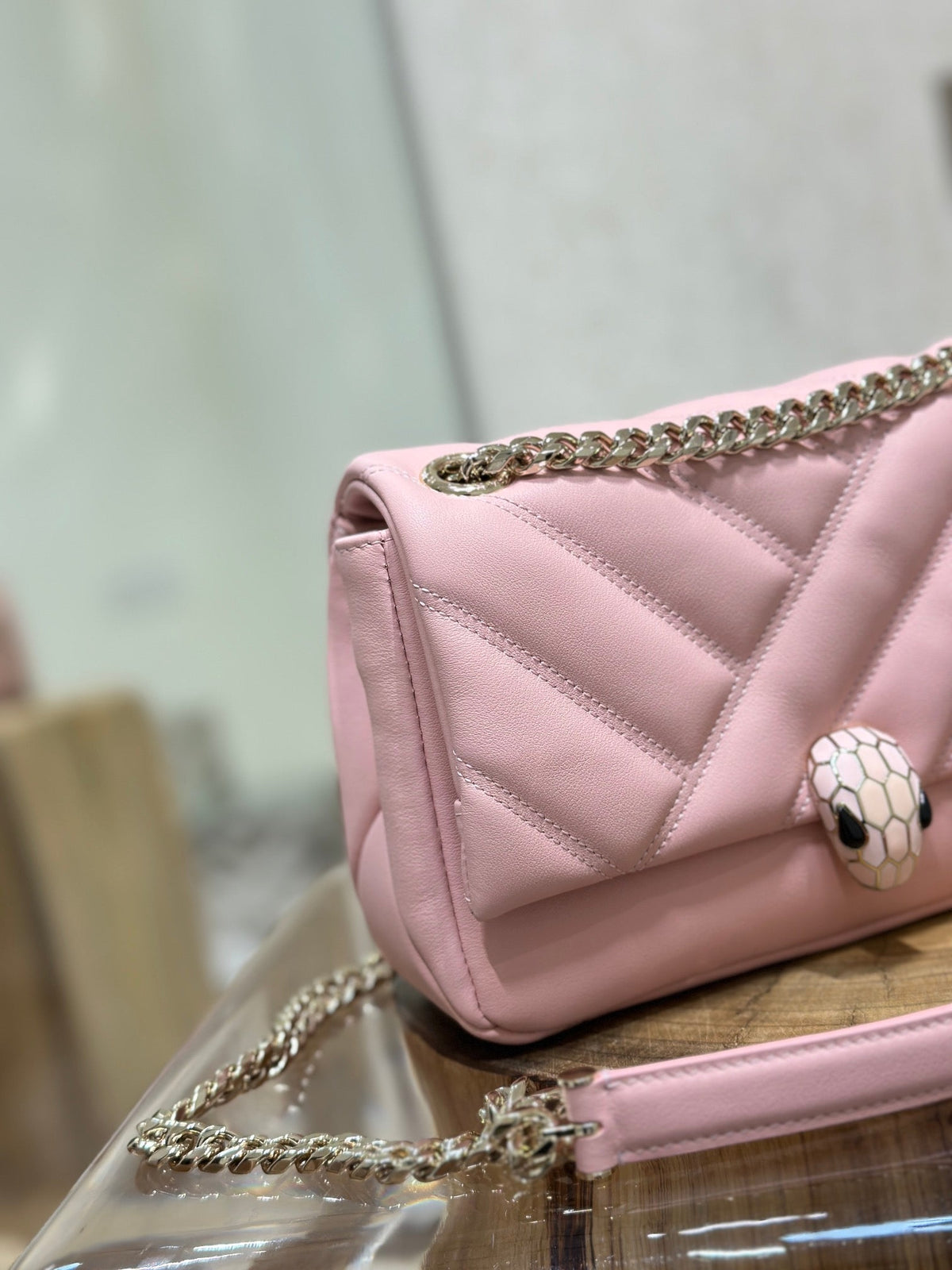 BVL Serpent Cabochon Bag 22.5cm Pink Cafskin GHW 188316