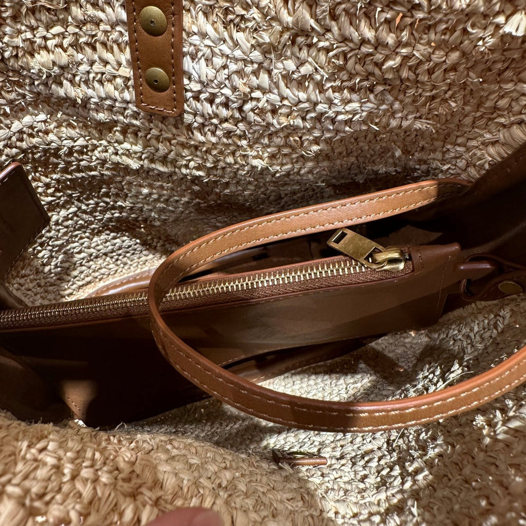 YSL Bag 22cm Brown Beige Raffia Cowhide