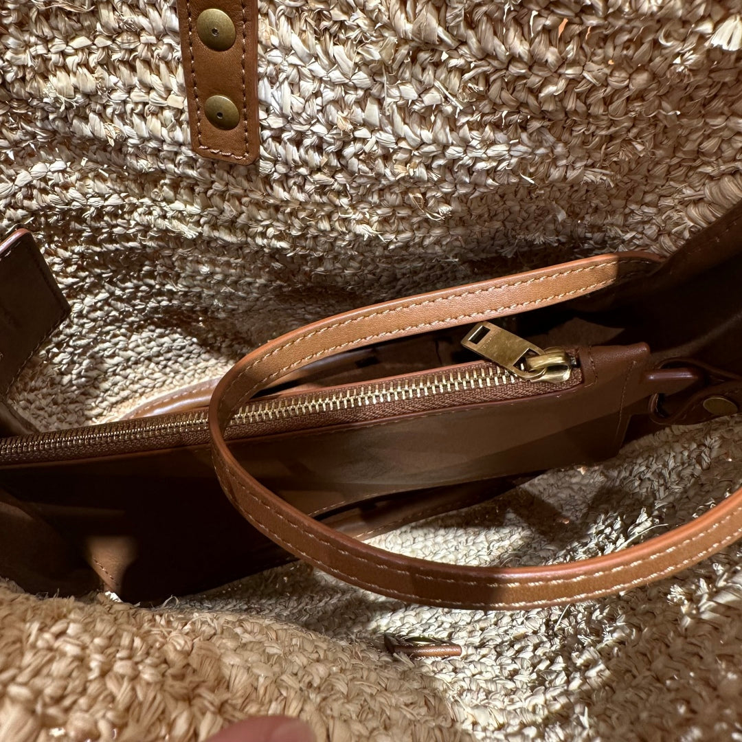 YSL Bag 22cm Brown Beige Raffia Cowhide