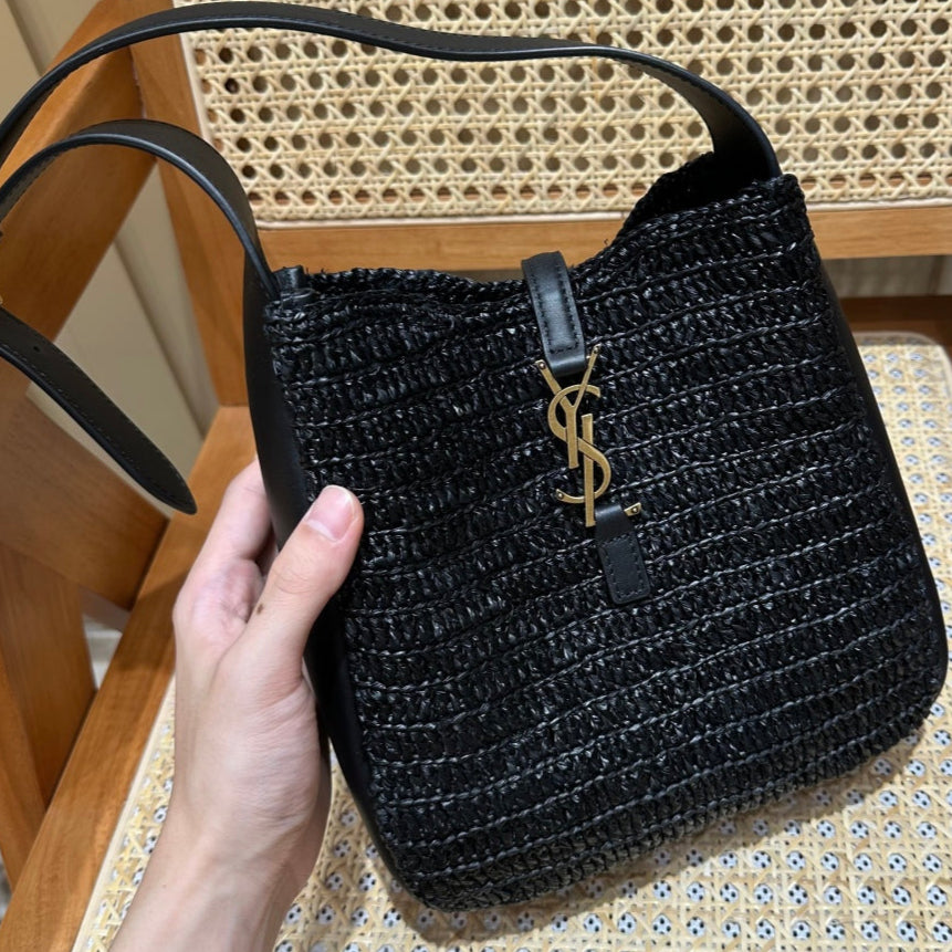 YSL Bag 22cm Black Gold Raffia Cowhide