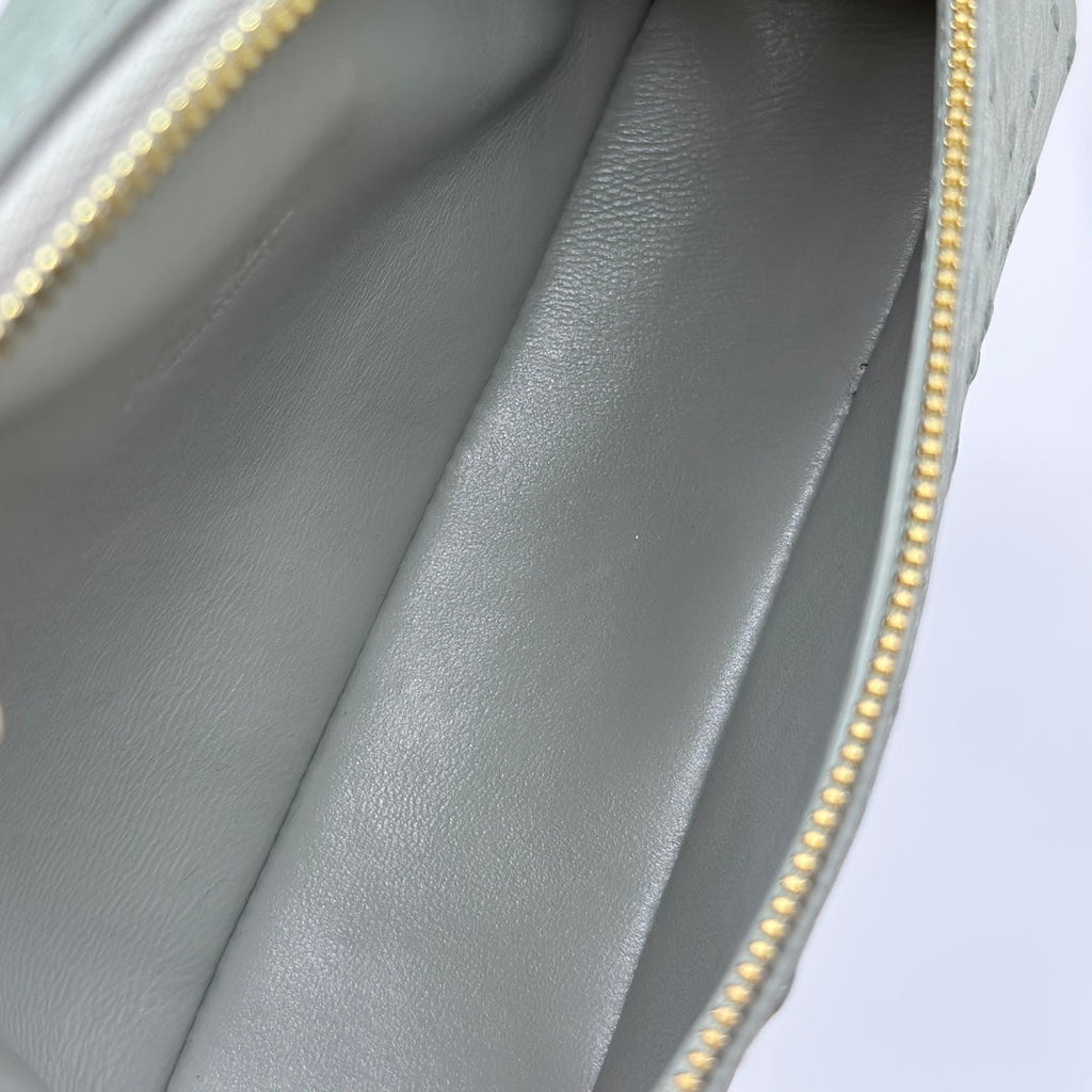 LP Extra Bag 19cm Ostrich Pattern Olive Gray Calfskin Gold Hardware