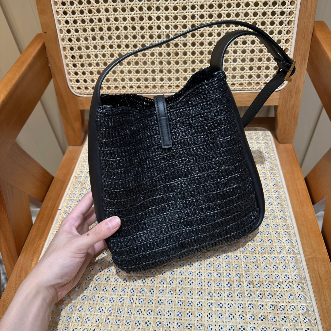YSL Bag 22cm Black Gold Raffia Cowhide