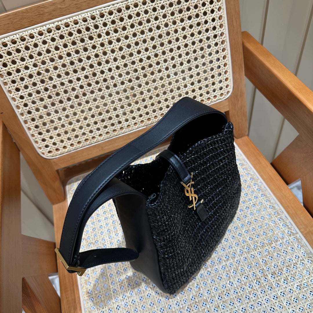 YSL Bag 22cm Black Gold Raffia Cowhide