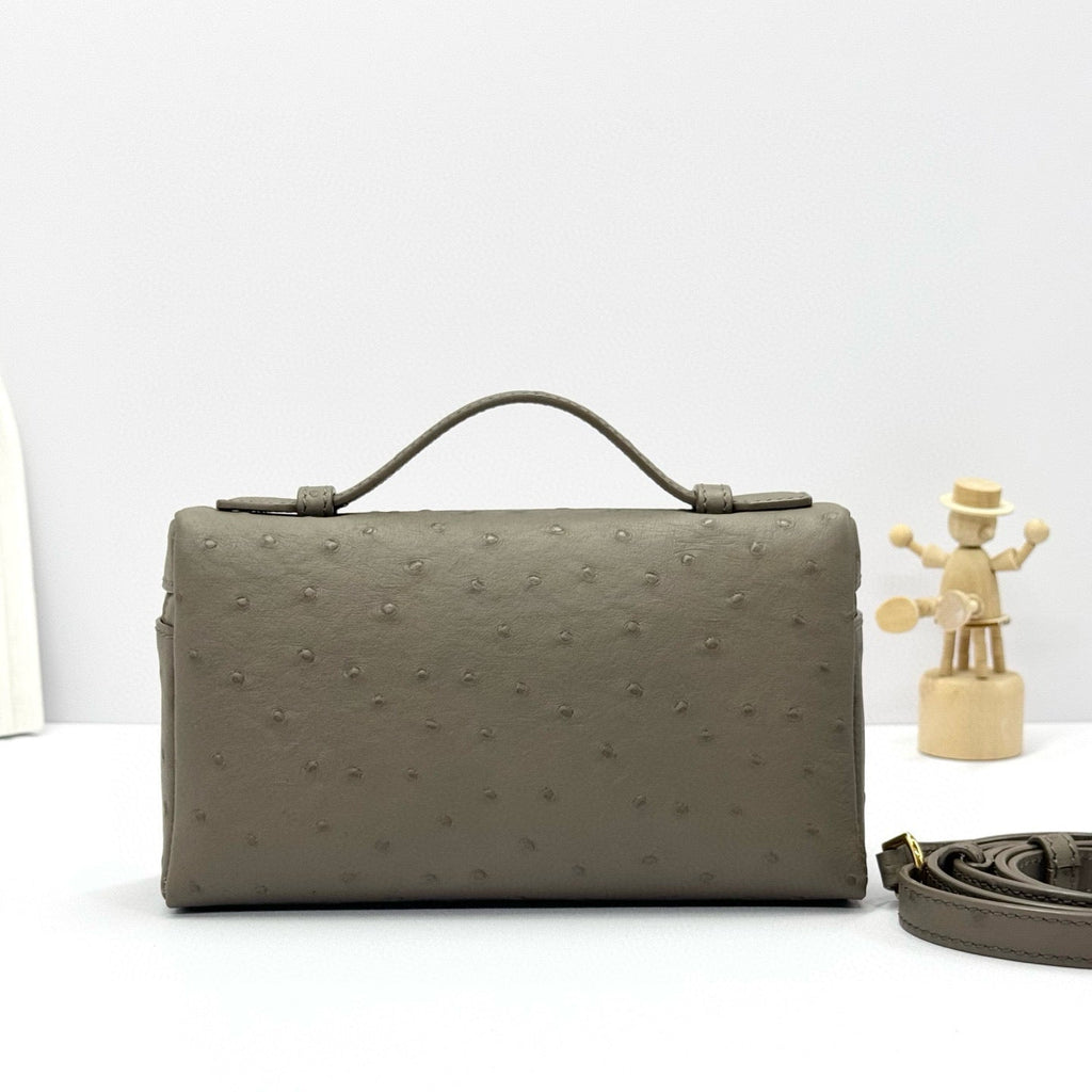 LP Extra Bag Ostrich Pattern Gray Brown Gold Buckle Calfskin