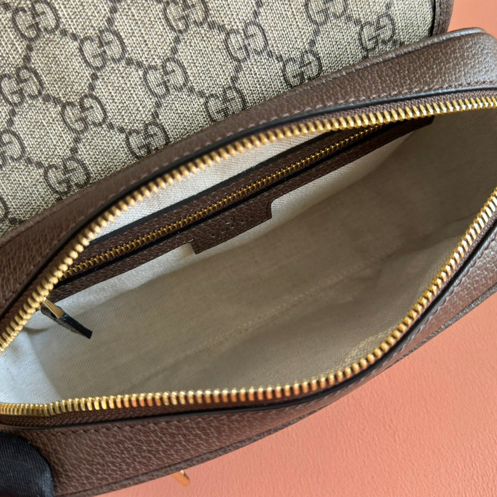 Ophidia Small Shoulder Bag 23cm Beige Brown Canvas Leather