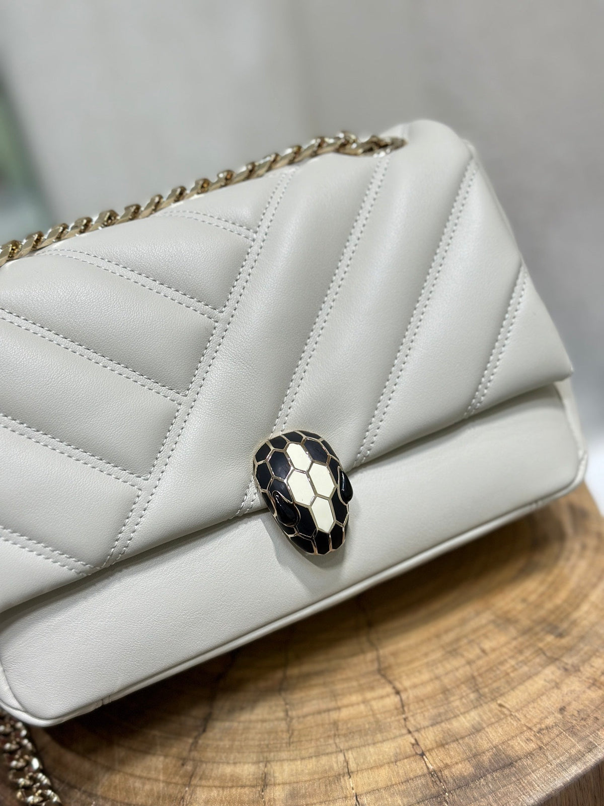 BVL Serpent Cabochon Bag 22.5cm White Cafskin GHW 188281