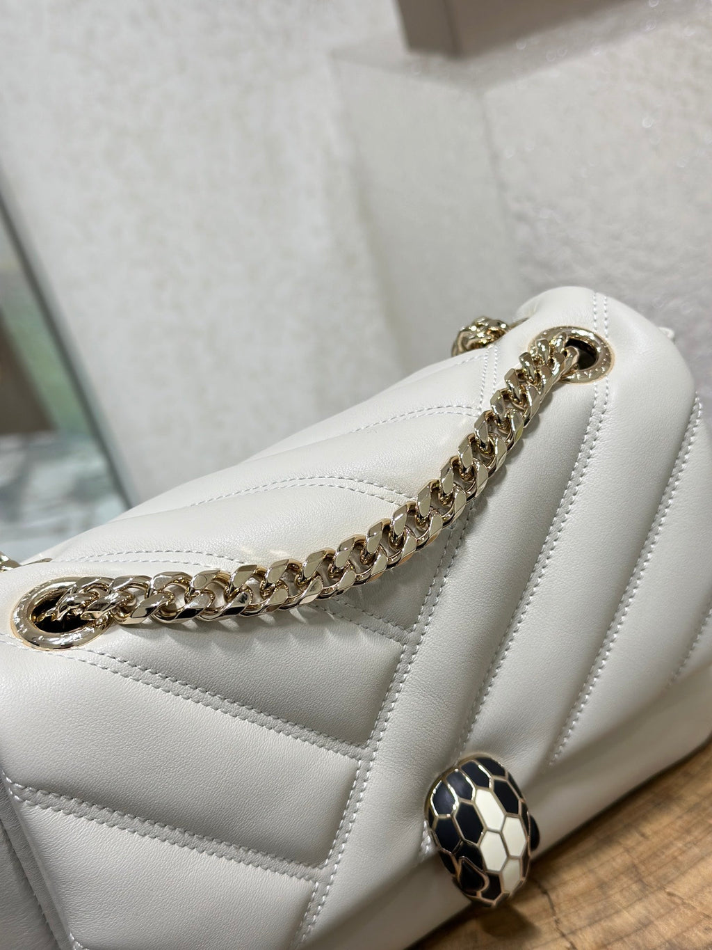 BVL Serpent Cabochon Bag 22.5cm White Cafskin GHW 188281