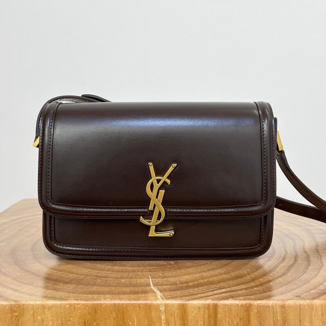 YSL Solferino Small Satchel Bag Brown Gold Calfskin 325451