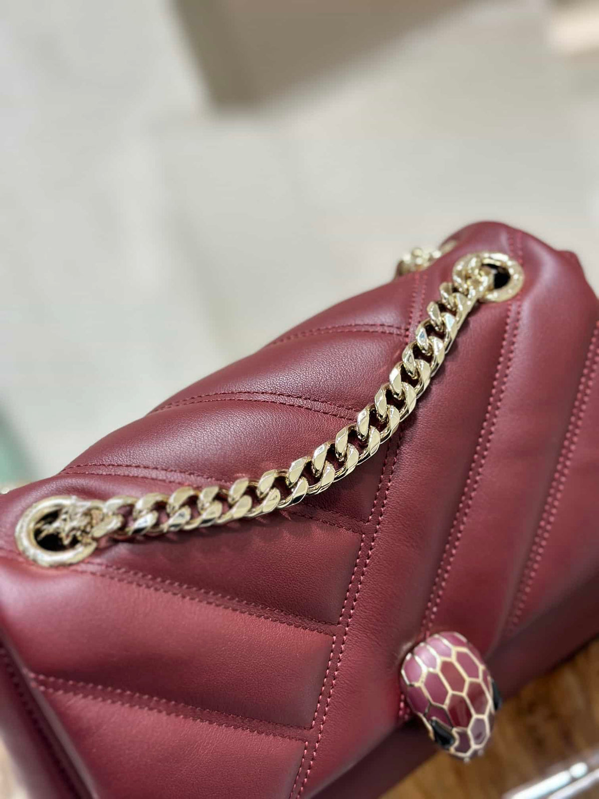 BVL Serpent Cabochon Bag 22.5cm Red Cafskin GHW 188274