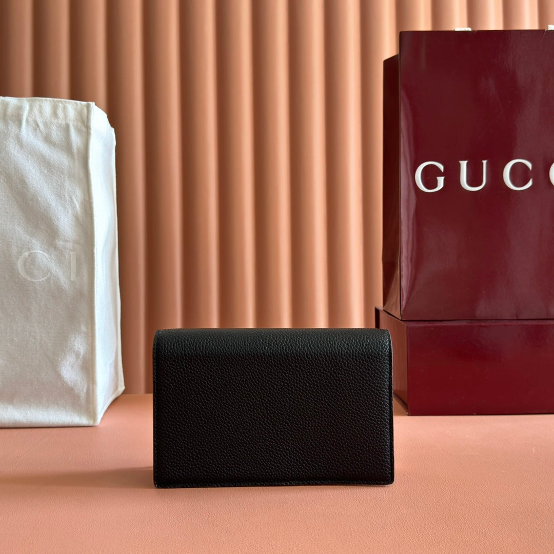 GG Marmont Wallet On Chain Black Leather