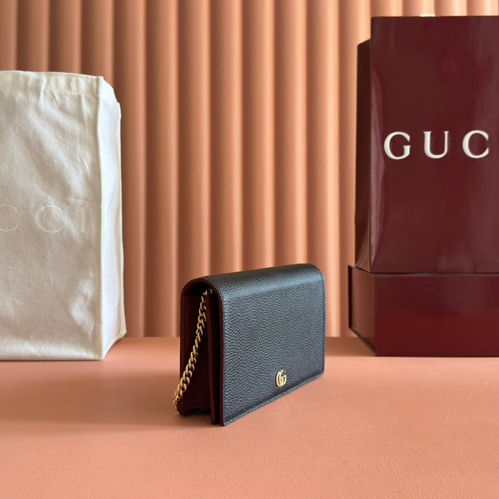 GG Marmont Wallet On Chain Black Leather