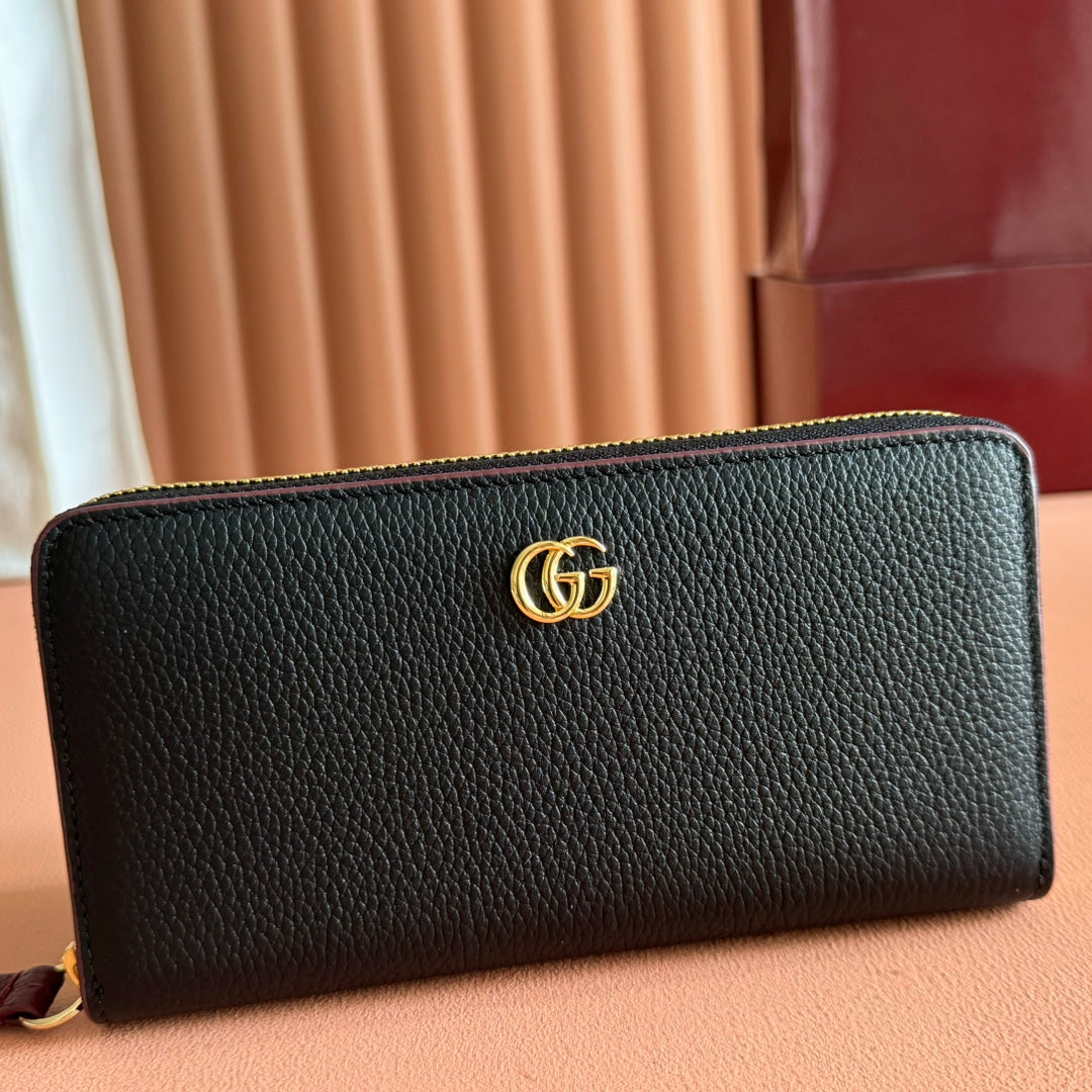GG Marmont Zip Around Wallet Black Leather