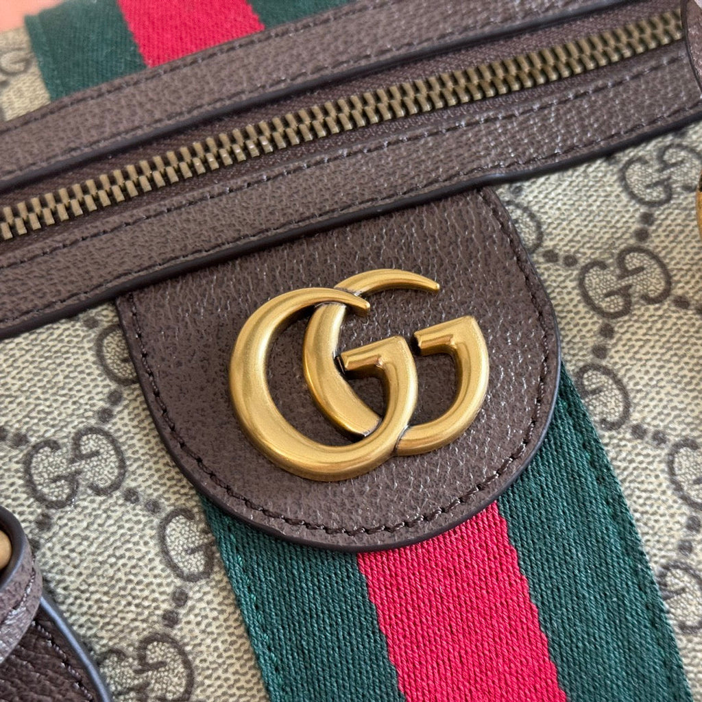 GG Savoy Medium Duffle Bag Brown Beige Leather