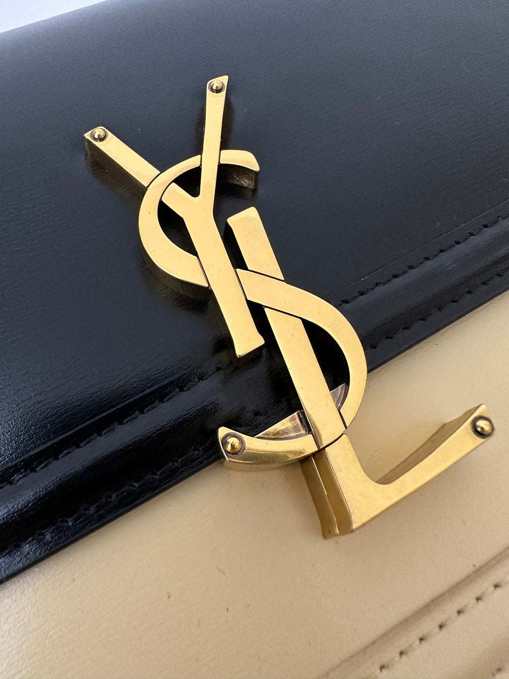YSL Solferino Small Satchel Bag Black mix Beige Gold Calfskin 339470
