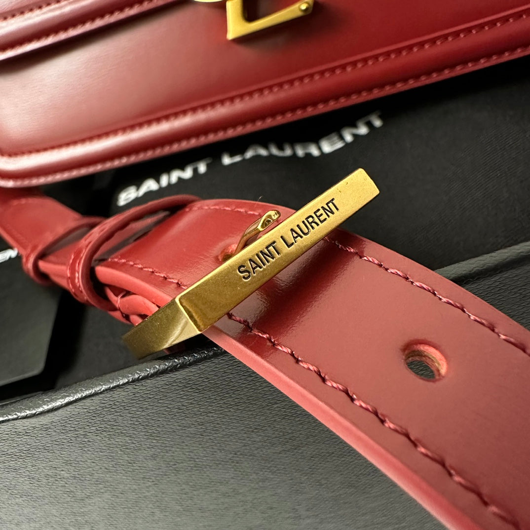 YSL Solferino Small Satchel Bag Burgundy Gold Calfskin 339457