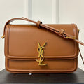 YSL Solferino Small Satchel Bag Brown Gold Calfskin 339437